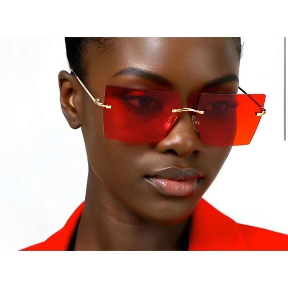 Sunglasses Red Lens Large Oversized XL Square Lady Women Retro Vintage Lentes - Picture 8 of 10